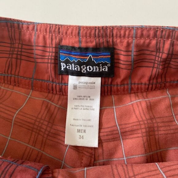 Patagonia Boardshorts Nylon Size 34 Burnt Orange Gray Plaid Wavefarer  Mens - Picture 4 of 10